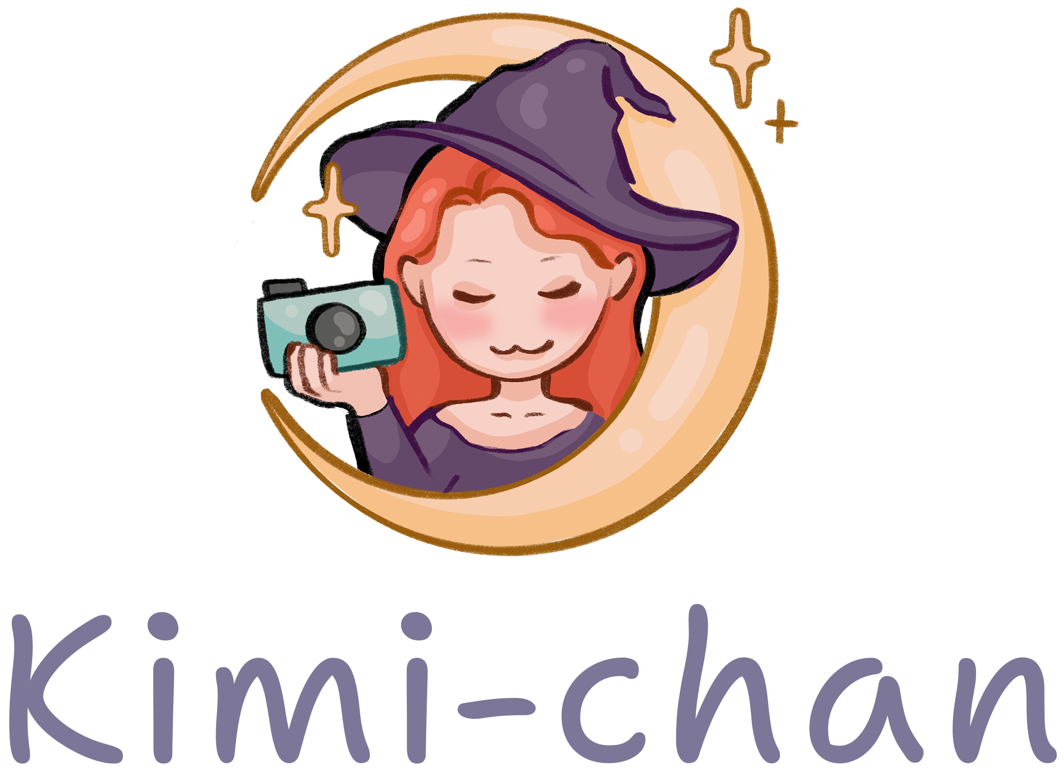 Kimi-chan Logo mit dem Schriftzug Kimi-chan unter dem Logo, mit transparenten Hintergrund.